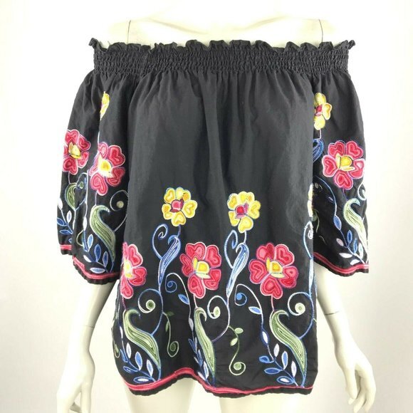 Radzoli Black Floral Embellished‎ Top Off Shoulder - Picture 1 of 8